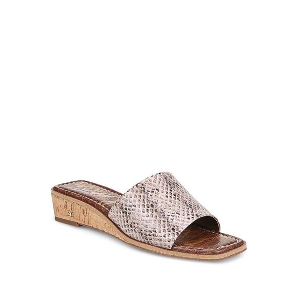 NWT SAM EDELMAN Womens Beige Snakeskin Valery Wedge Slip On Slide Sandals 8 M - Picture 1 of 5